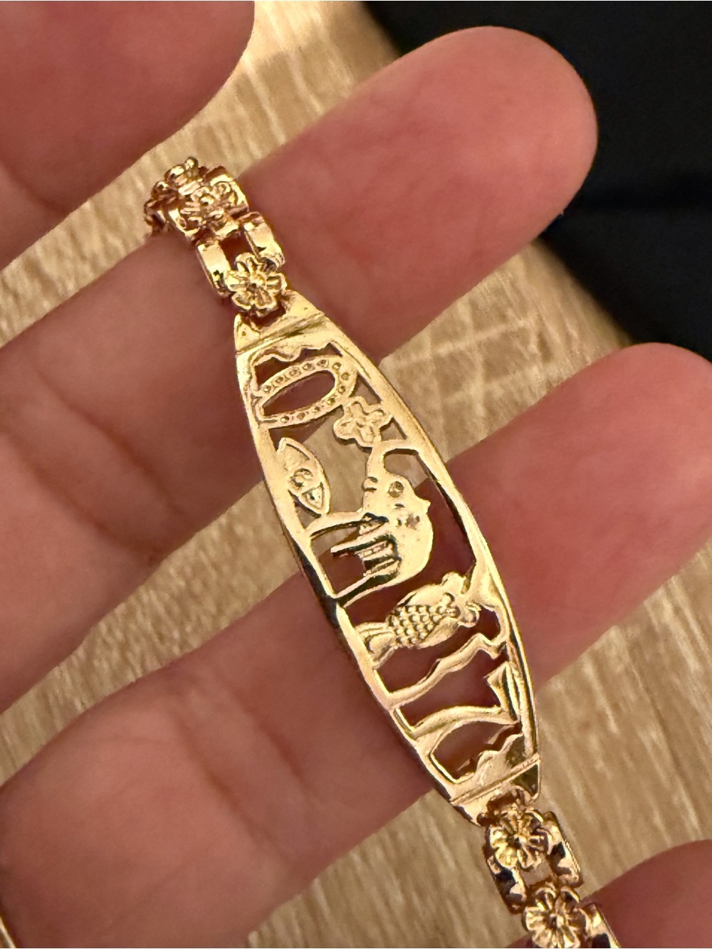 Gold-Tone Floral Elephant Link Bracelet - Women Jewelry